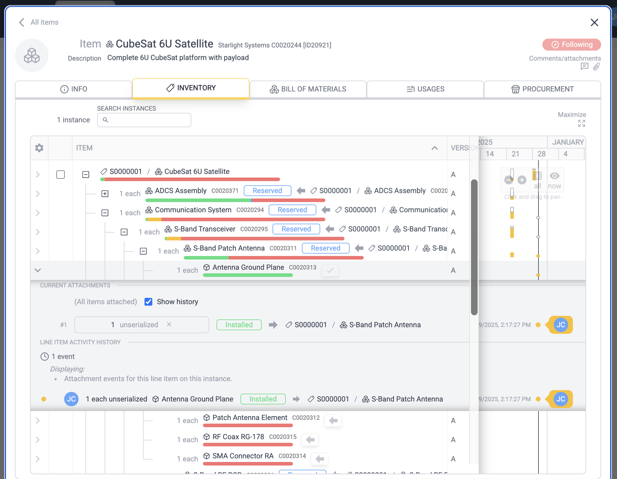 Instance event history