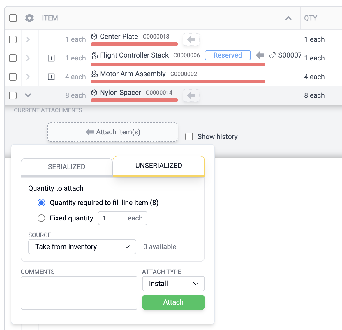 Instance BOM with completion status